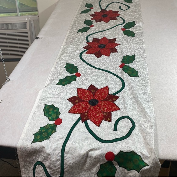 Christmas Table Runner Poinsettia Runner Size 74” Long - Picture 2 of 8